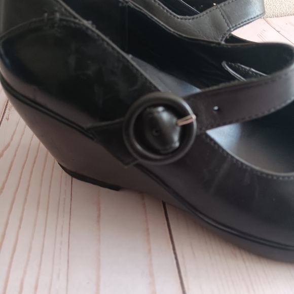Underfoot| Black Leather Mary Jane Wedge Heel Sz 9 Comfort Minimal Professional main image 6